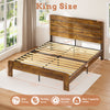 Wood Full Bed Frame with Headboard, Holaki Rustic Farmhouse Platform Bed Frame with USB Port & LED Lights, Heavy-Duty Wood & Metal Frame, No Box Spring Needed, Easy Assembly