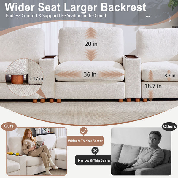 Holaki 138" Oversized Modular Sectional Sofa with 2 Built-in Side Tables, 3 Seat Large Wide Comfy Cloud Couches for Living Room, Sectional Sleeper Sofa with 2 Ottoman & Storage Space