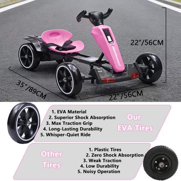 Holaki 12V Kids Electric Go Kart, Battery Powered Ride On Toy with Adjustable Seat, Music & LED Lights, Forward/Backward, EVA Wheels, Pedal Go Kart Electric Car for Kids Boys Girls Ages 3-6