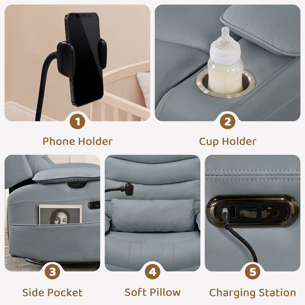 Holaki Power Recliner Nursery Chair, 270° Swivel Glider Rocking Chair with Adjustable 3D Armrests, Lumbar Pillow, 400 lbs