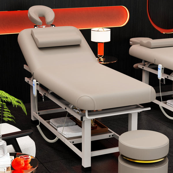 Holaki 75" Electric Massage Table with Adjustable Backrest and Storage Shelf, Height Adjustable Heavy Duty PU Leather Spa Treatment Bed