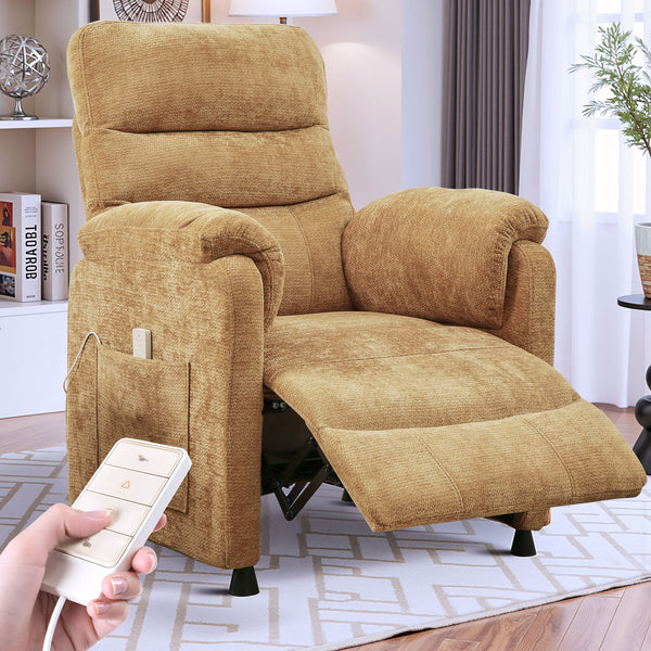 Power Recliner Chair, Holaki Electric Power Recliner with Side Pocket and Remote, Modern Chenille Fabric Recliner Chairs for Adults, Small Recliner for Small Space Nursery Living Room, Black