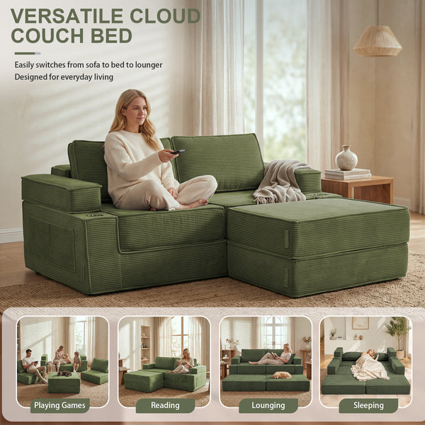 Holaki 5 in 1 Modular Sectional Sofa with Movable Ottoman, L-Shaped Convertible Boneless Couch for Living Room, Corduroy Deep Seat Sofa