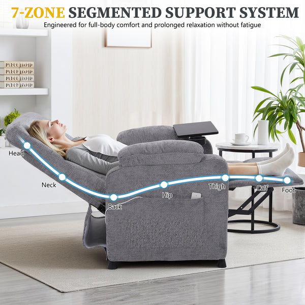 Power Recliner Chair, Nursery Recliner Chair with Swivel Tray Table & Cup Holder, Modern Chenille Fabric Electric Recliner with Side Pocket & Remote for Living Room Small Space