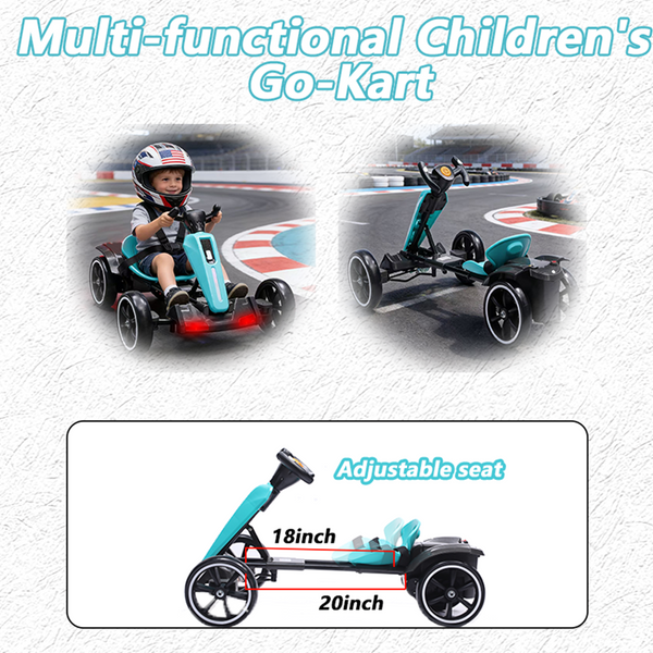 Holaki 12V Kids Electric Go Kart, Battery Powered Ride On Toy with Adjustable Seat, Music & LED Lights, Forward/Backward, EVA Wheels, Pedal Go Kart Electric Car for Kids Boys Girls Ages 3-6