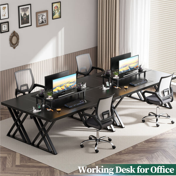 Executive Office Desk, Holaki 70.8" Large Farmhouse Wooden Office Desk with Desktop Stand and Charging Station, Study Writing Table Computer Desk Workstation for Home