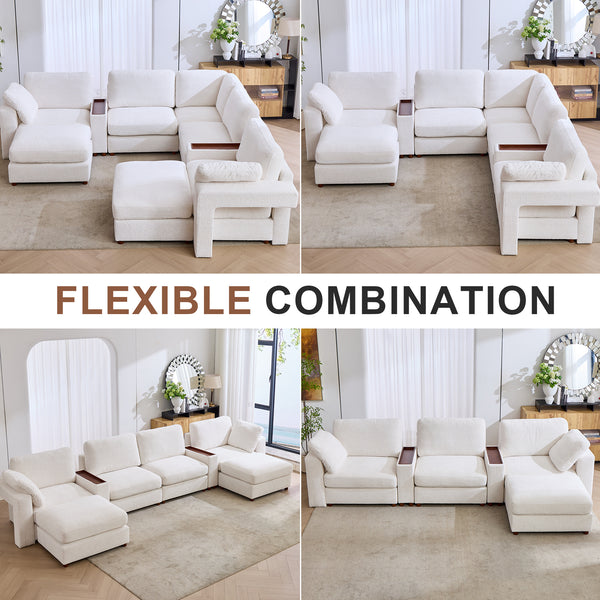 Holaki 138" Oversized Modular Sectional Sofa with 2 Built-in Side Tables, 3 Seat Large Wide Comfy Cloud Couches for Living Room, Sectional Sleeper Sofa with 2 Ottoman & Storage Space