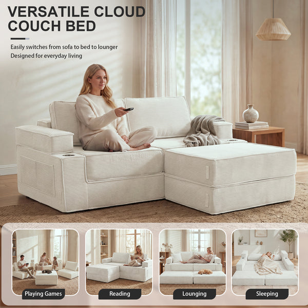 Holaki 5 in 1 Modular Sectional Sofa with Movable Ottoman, L-Shaped Convertible Boneless Couch for Living Room, Corduroy Deep Seat Sofa