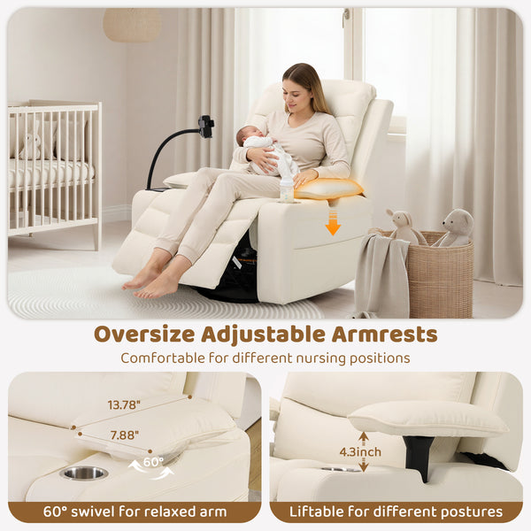 Holaki Power Swivel Glider Recliner Chair for Nursery, Electric Automatic Rocking Nursing Chair with 270° Swivel, Heated Lumbar Support, Massage, Wireless Charging, Smart Cup Holder, Beige