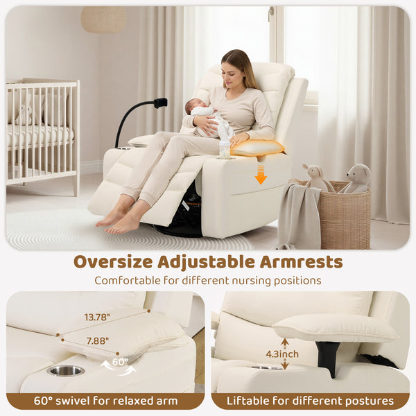 Holaki Power Recliner Nursery Chair, 270° Swivel Glider Rocking Chair with Adjustable 3D Armrests, Lumbar Pillow, 400 lbs