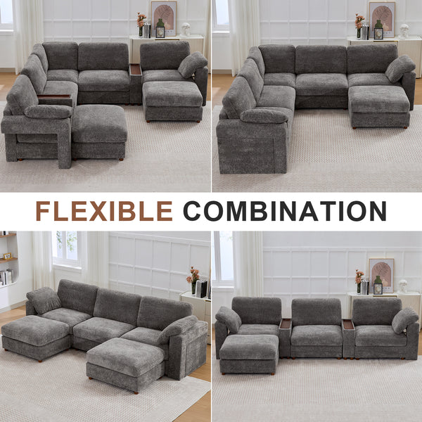 Holaki 138" Oversized Modular Sectional Sofa with 2 Built-in Side Tables, 3 Seat Large Wide Comfy Cloud Couches for Living Room, Sectional Sleeper Sofa with 2 Ottoman & Storage Space