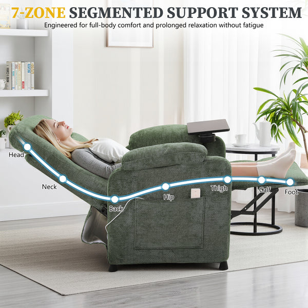 Power Recliner Chair, Nursery Recliner Chair with Swivel Tray Table & Cup Holder, Modern Chenille Fabric Electric Recliner with Side Pocket & Remote for Living Room Small Space