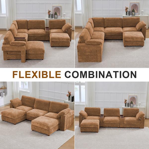 Holaki 138" Oversized Modular Sectional Sofa with 2 Built-in Side Tables, 3 Seat Large Wide Comfy Cloud Couches for Living Room, Sectional Sleeper Sofa with 2 Ottoman & Storage Space