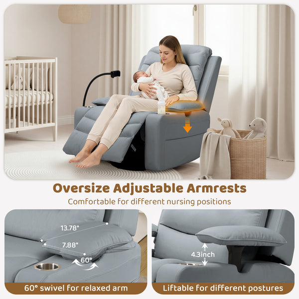 Holaki Power Recliner Nursery Chair, 270° Swivel Glider Rocking Chair with Adjustable 3D Armrests, Lumbar Pillow, 400 lbs