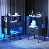 Nightstand Set of 2, Holaki Nightstand with Charging Station for Bedroom, Night Stand with LED Light & Fabric Drawers, Dresser Bedside Table for Living Room, Black