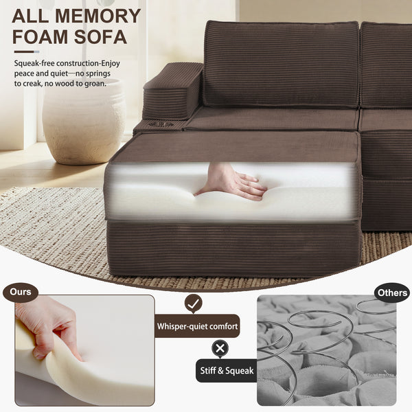 Holaki 5 in 1 Modular Sectional Sofa with Movable Ottoman, L-Shaped Convertible Boneless Couch for Living Room, Corduroy Deep Seat Sofa