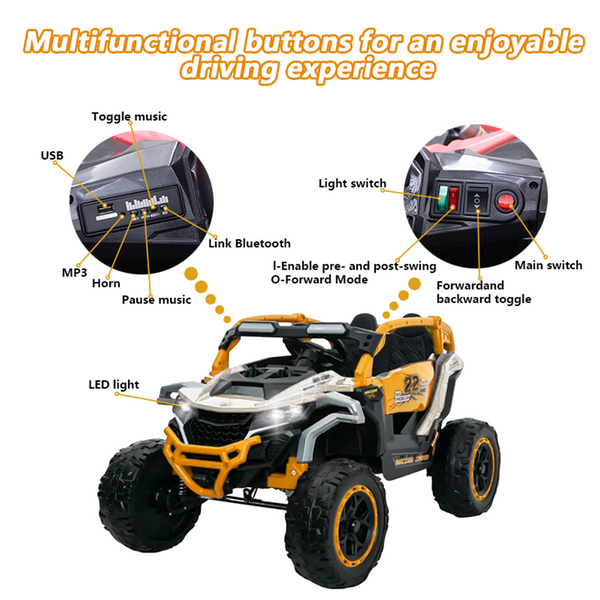 Holaki 12V Ride on Car Toys UTV, Kids Cars Wheel Electric Power with Remote Control, USB, Bluetooth, Music, 4 Wheels Suspension, LED Light, 2 Seater Electric Vehicles for Boy Girl Age 3-6