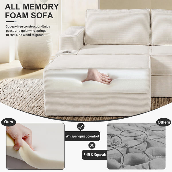 Holaki 5 in 1 Modular Sectional Sofa with Movable Ottoman, L-Shaped Convertible Boneless Couch for Living Room, Corduroy Deep Seat Sofa