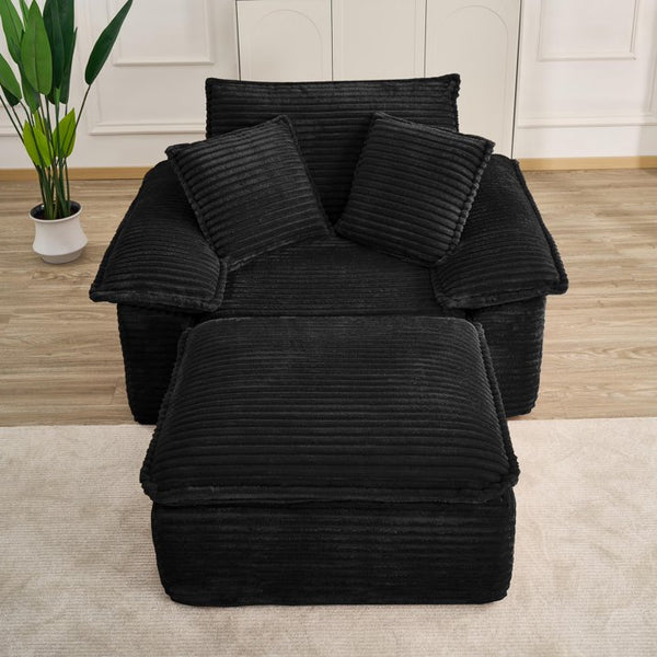 47" Oversized Chaise Lounge Chair Indoor, Holaki Fluffy Corduroy Upholstered Springs Sofa Bed with Ottoman & Pillows, Modern Comfy Cloud Sofas Couches for Living Room, Bedroom