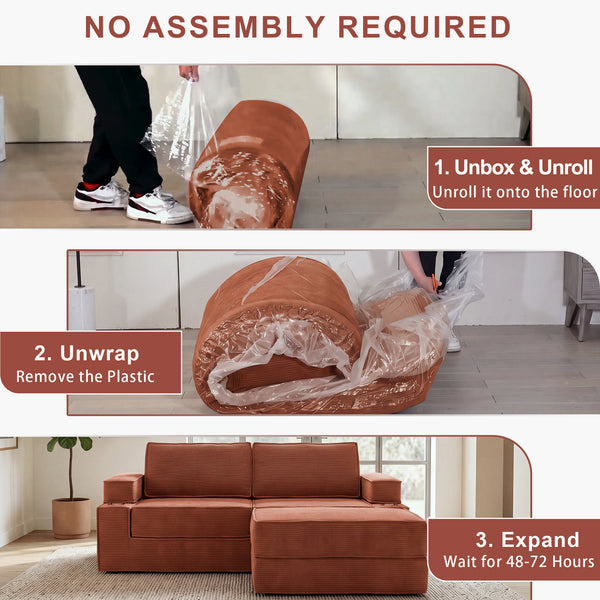 Holaki 5 in 1 Modular Sectional Sofa with Movable Ottoman, L-Shaped Convertible Boneless Couch for Living Room, Corduroy Deep Seat Sofa