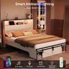 Queen Size Bed Frame, Holaki Farmhouse Queen Bed Frame with Storage Headboard, Charging Station & LED Lights, 2 Storage Drawers, No Box Spring Needed, Noise Free, Easy Assembly, White