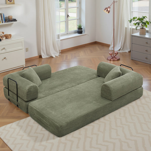 Convertible Floor Sofa Bed, Holaki 63" Foldable Compression Loveseat Lounge Sleeper Sofa with Pillow & Fixed-Shape Frame, Corduroy Folding Boneless Sofa Couch for Living Room, Small Space
