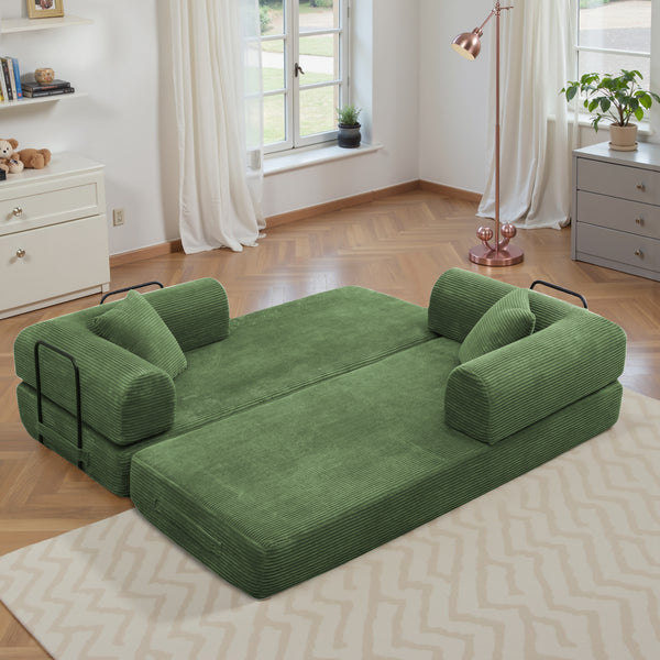 Convertible Floor Sofa Bed, Holaki 63" Foldable Compression Loveseat Lounge Sleeper Sofa with Pillow & Fixed-Shape Frame, Corduroy Folding Boneless Sofa Couch for Living Room, Small Space