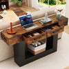 Holaki 63" Long Console Tables with Outlet, LED Strip & 2 Drawers, Modern Farmhouse Entryway Table with 20 Static Colors & 20 Changing Modes for Living Room, Office
