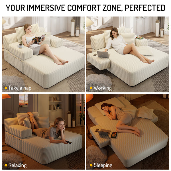 Oversized Chaise Lounge Chair Indoor, Holaki 2 in 1 Convertible Sofa Bed with 3 Pillows & Side Pocket, Corduroy Upholstered Sleeper Sofa Bed for Small Spaces Living Room Apartment