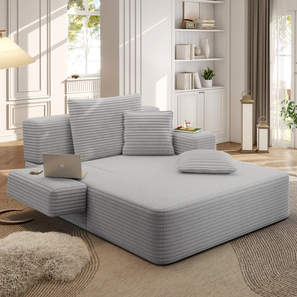 Oversized Chaise Lounge Chair Indoor, Holaki 2 in 1 Convertible Sofa Bed with 3 Pillows & Side Pocket, Corduroy Upholstered Sleeper Sofa Bed for Small Spaces Living Room Apartment