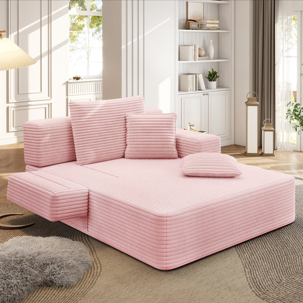 Oversized Chaise Lounge Chair Indoor, Holaki 2 in 1 Convertible Sofa Bed with 3 Pillows & Side Pocket, Corduroy Upholstered Sleeper Sofa Bed for Small Spaces Living Room Apartment