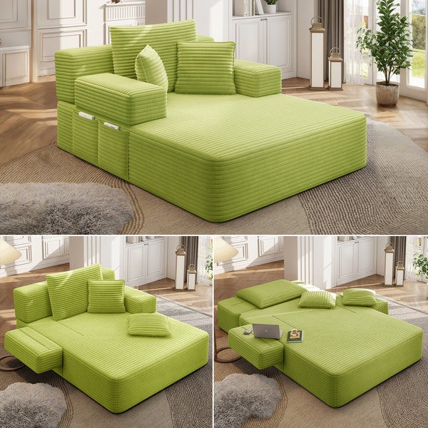 Oversized Chaise Lounge Chair Indoor, Holaki 2 in 1 Convertible Sofa Bed with 3 Pillows & Side Pocket, Corduroy Upholstered Sleeper Sofa Bed for Small Spaces Living Room Apartment