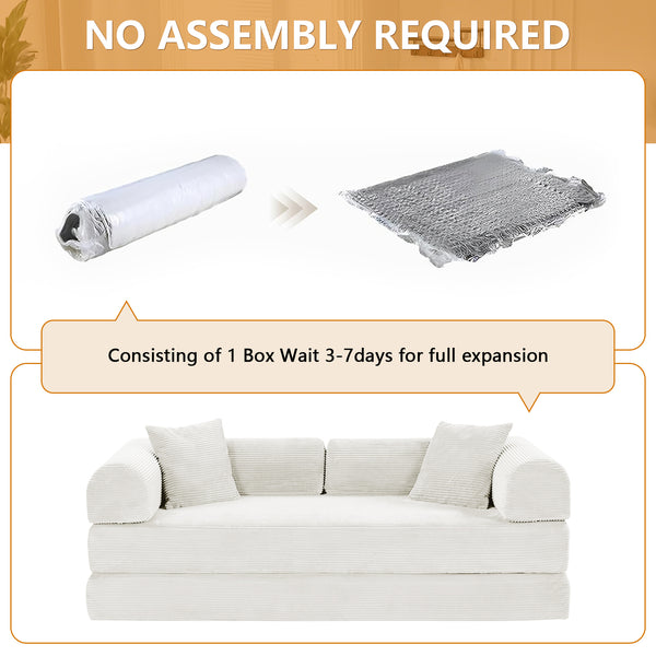 Convertible Floor Sofa Bed, Holaki 63" Foldable Compression Loveseat Lounge Sleeper Sofa with Pillow & Fixed-Shape Frame, Corduroy Folding Boneless Sofa Couch for Living Room, Small Space