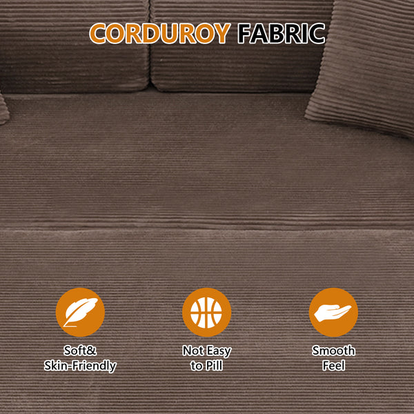 Convertible Floor Sofa Bed, Holaki 63" Foldable Compression Loveseat Lounge Sleeper Sofa with Pillow & Fixed-Shape Frame, Corduroy Folding Boneless Sofa Couch for Living Room, Small Space