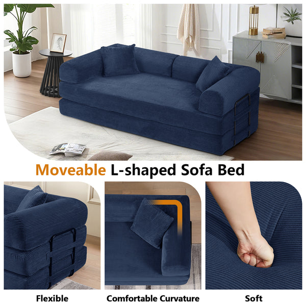 Convertible Floor Sofa Bed, Holaki 63" Foldable Compression Loveseat Lounge Sleeper Sofa with Pillow & Fixed-Shape Frame, Corduroy Folding Boneless Sofa Couch for Living Room, Small Space