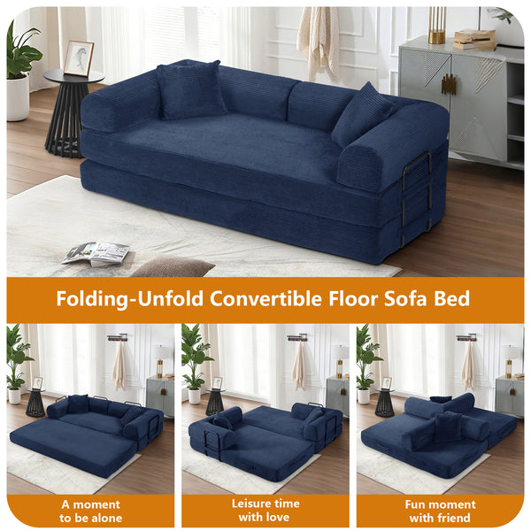 Convertible Floor Sofa Bed, Holaki 63" Foldable Compression Loveseat Lounge Sleeper Sofa with Pillow & Fixed-Shape Frame, Corduroy Folding Boneless Sofa Couch for Living Room, Small Space