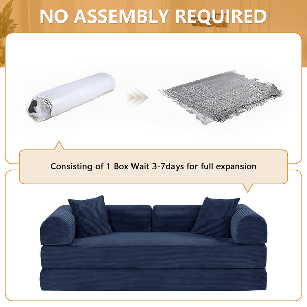Convertible Floor Sofa Bed, Holaki 63" Foldable Compression Loveseat Lounge Sleeper Sofa with Pillow & Fixed-Shape Frame, Corduroy Folding Boneless Sofa Couch for Living Room, Small Space
