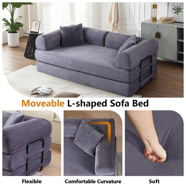 Convertible Floor Sofa Bed, Holaki 63" Foldable Compression Loveseat Lounge Sleeper Sofa with Pillow & Fixed-Shape Frame, Corduroy Folding Boneless Sofa Couch for Living Room, Small Space