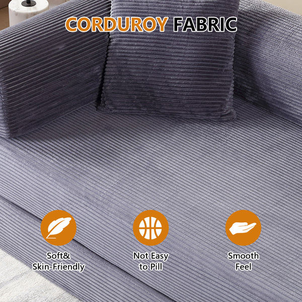 Convertible Floor Sofa Bed, Holaki 63" Foldable Compression Loveseat Lounge Sleeper Sofa with Pillow & Fixed-Shape Frame, Corduroy Folding Boneless Sofa Couch for Living Room, Small Space