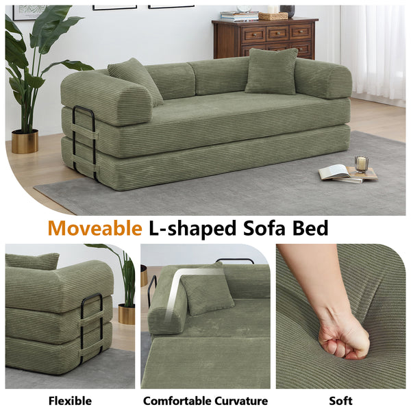Convertible Floor Sofa Bed, Holaki 63" Foldable Compression Loveseat Lounge Sleeper Sofa with Pillow & Fixed-Shape Frame, Corduroy Folding Boneless Sofa Couch for Living Room, Small Space
