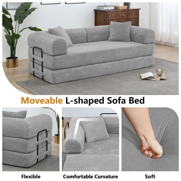 Convertible Floor Sofa Bed, Holaki 63" Foldable Compression Loveseat Lounge Sleeper Sofa with Pillow & Fixed-Shape Frame, Corduroy Folding Boneless Sofa Couch for Living Room, Small Space