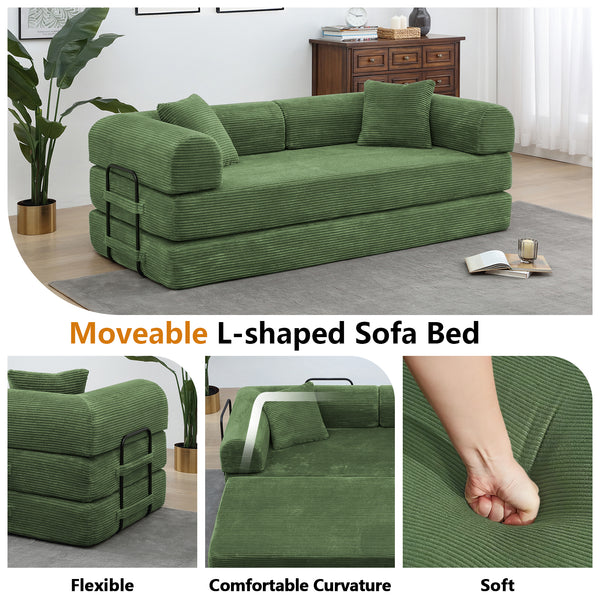 Convertible Floor Sofa Bed, Holaki 63" Foldable Compression Loveseat Lounge Sleeper Sofa with Pillow & Fixed-Shape Frame, Corduroy Folding Boneless Sofa Couch for Living Room, Small Space