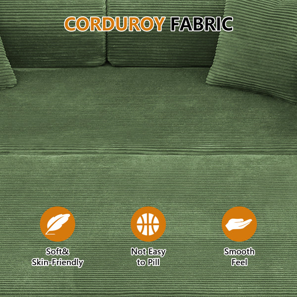 Convertible Floor Sofa Bed, Holaki 63" Foldable Compression Loveseat Lounge Sleeper Sofa with Pillow & Fixed-Shape Frame, Corduroy Folding Boneless Sofa Couch for Living Room, Small Space