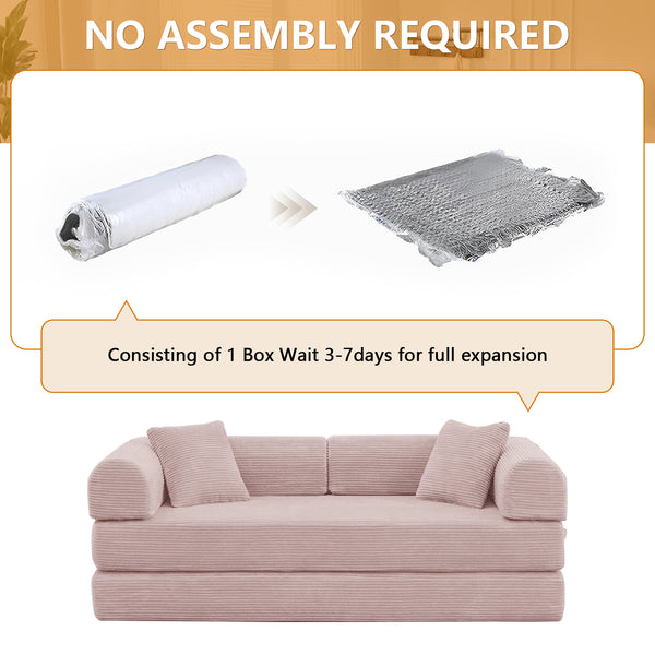 Convertible Floor Sofa Bed, Holaki 63" Foldable Compression Loveseat Lounge Sleeper Sofa with Pillow & Fixed-Shape Frame, Corduroy Folding Boneless Sofa Couch for Living Room, Small Space