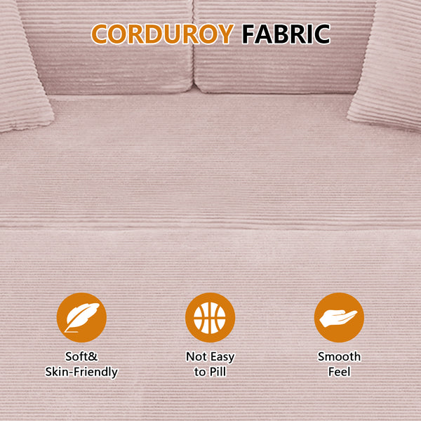 Convertible Floor Sofa Bed, Holaki 63" Foldable Compression Loveseat Lounge Sleeper Sofa with Pillow & Fixed-Shape Frame, Corduroy Folding Boneless Sofa Couch for Living Room, Small Space