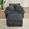 47" Oversized Chaise Lounge Chair Indoor, Holaki Fluffy Corduroy Upholstered Springs Sofa Bed with Ottoman & Pillows, Modern Comfy Cloud Sofas Couches for Living Room, Bedroom