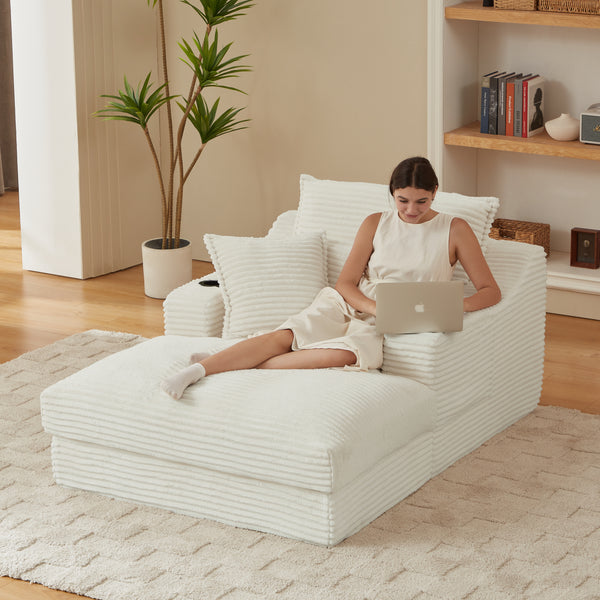 68" Oversized Chaise Lounge Chair Indoor, Comfy Deep Seat Sleeper Cloud Couch with 2 Cup Holder & Throw Pillow, Upholstered Deep Seat Accent Chair for Living Room, No Assembly Required