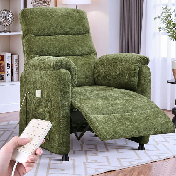 Power Recliner Chair, Holaki Electric Power Recliner with Side Pocket and Remote, Modern Chenille Fabric Recliner Chairs for Adults, Small Recliner for Small Space Nursery Living Room, Black