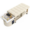 All-in-One Head Spa Massage Table with Steam Fumigation & Water Circulation - Stationary Salon Facial Bed with Gold Steel Frame, Beige PU Leather for Scalp Treatments