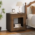 24" Nightstand for Bedroom, Rustic Nightstand with USB Ports & Storage Shelf, Farmhouse End Table with Charging Station and LED Lights, Small Side Table for Living Room